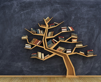 Concept of science. Bookshelf full of books in form of tree on a