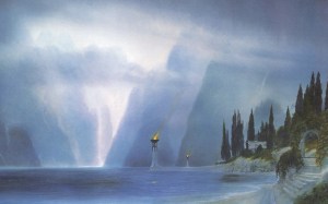 water mountains landscapes trees cliffs the lord of the rings john howe_www.paperhi.com_4