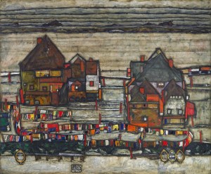 Egon Schiele - His Häuser mit bunter Wäsche (Vorstadt II)Houses with Laundry (Suburb II) [1914]